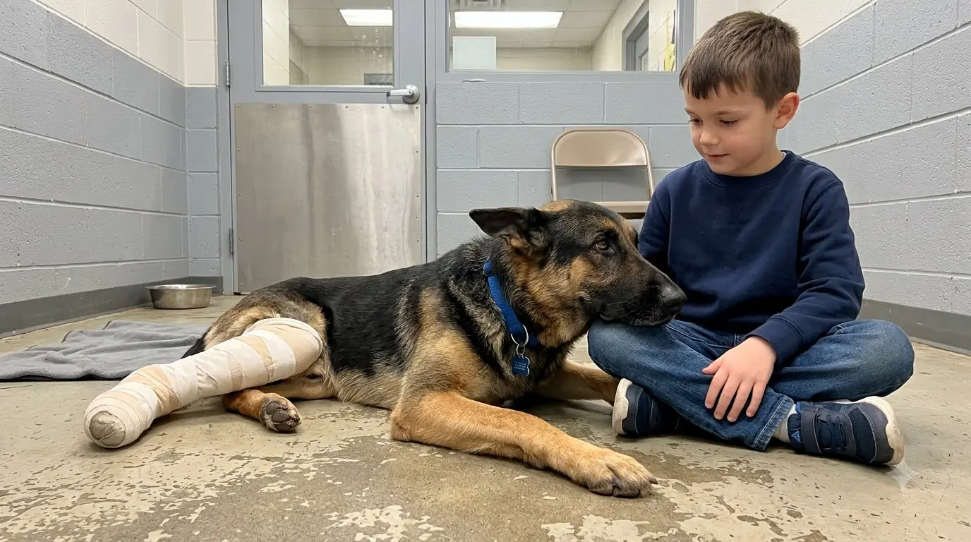 His Injured Leg Gave Out Before He Could Reach the Boy — So This German Shepherd Started Pulling Himself Across the Floor