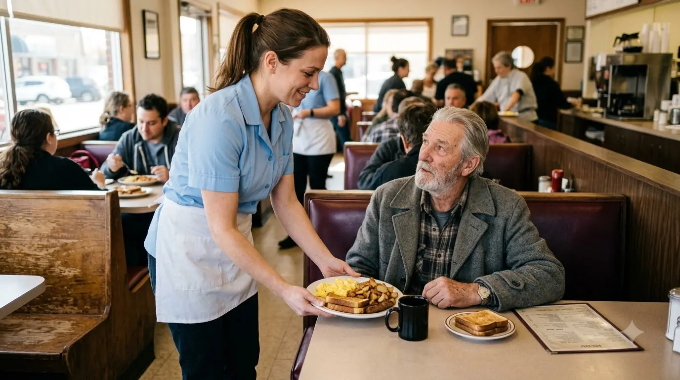 Kind Waitress Fed an Old Man Every Day — Unaware of His True Identity