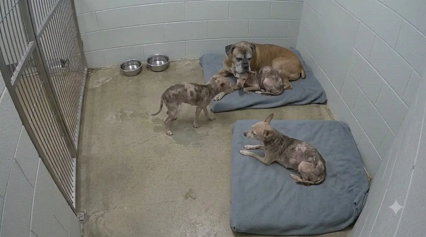 The Shelter Gave This Shivering Chihuahua Her Own Bed — She Still Crawls Under the Old Boxer Every Time Her Body Starts Shaking