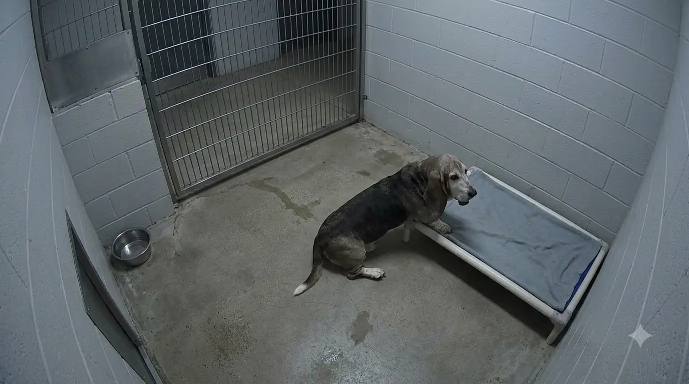 Every Night, This Senior Basset Hound Tries to Climb Into the Same Bed Her Back Legs Can No Longer Reach