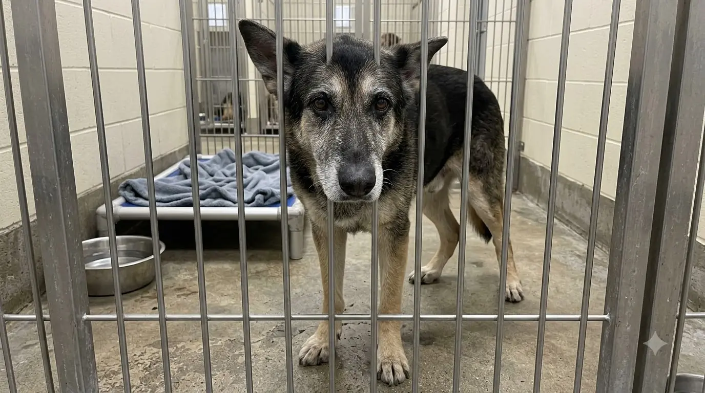 His Back Legs Start Shaking at the Kennel Door, but This Senior Shepherd Still Refuses to Move Away