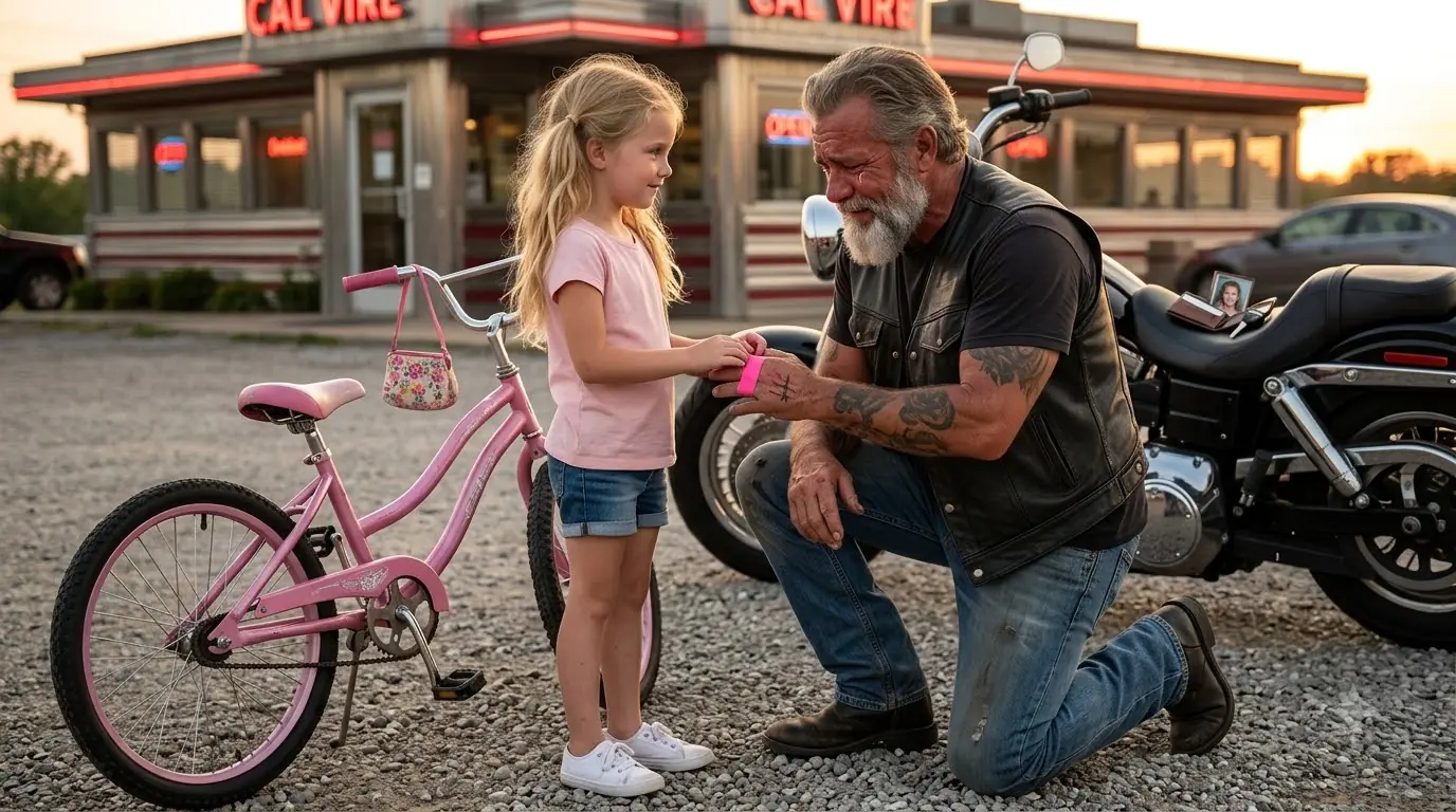 A Little Girl Asked a Tough Biker to Fix Her Pink Bicycle — Then She Put a Band-Aid on the Scar He Never Talked About
