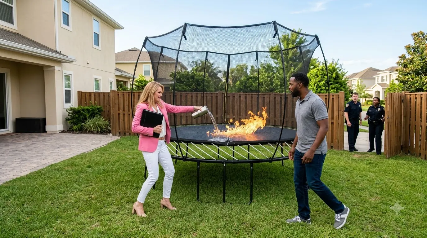 She Poured a Tumbler Onto His Backyard Trampoline — Then the Police Played Back What Their Cameras Had Caught