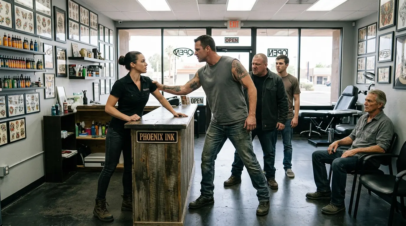 Thugs Threatened a Tattoo Artist in Her Own Shop — Then the “Old Man” in the Corner Was Identified