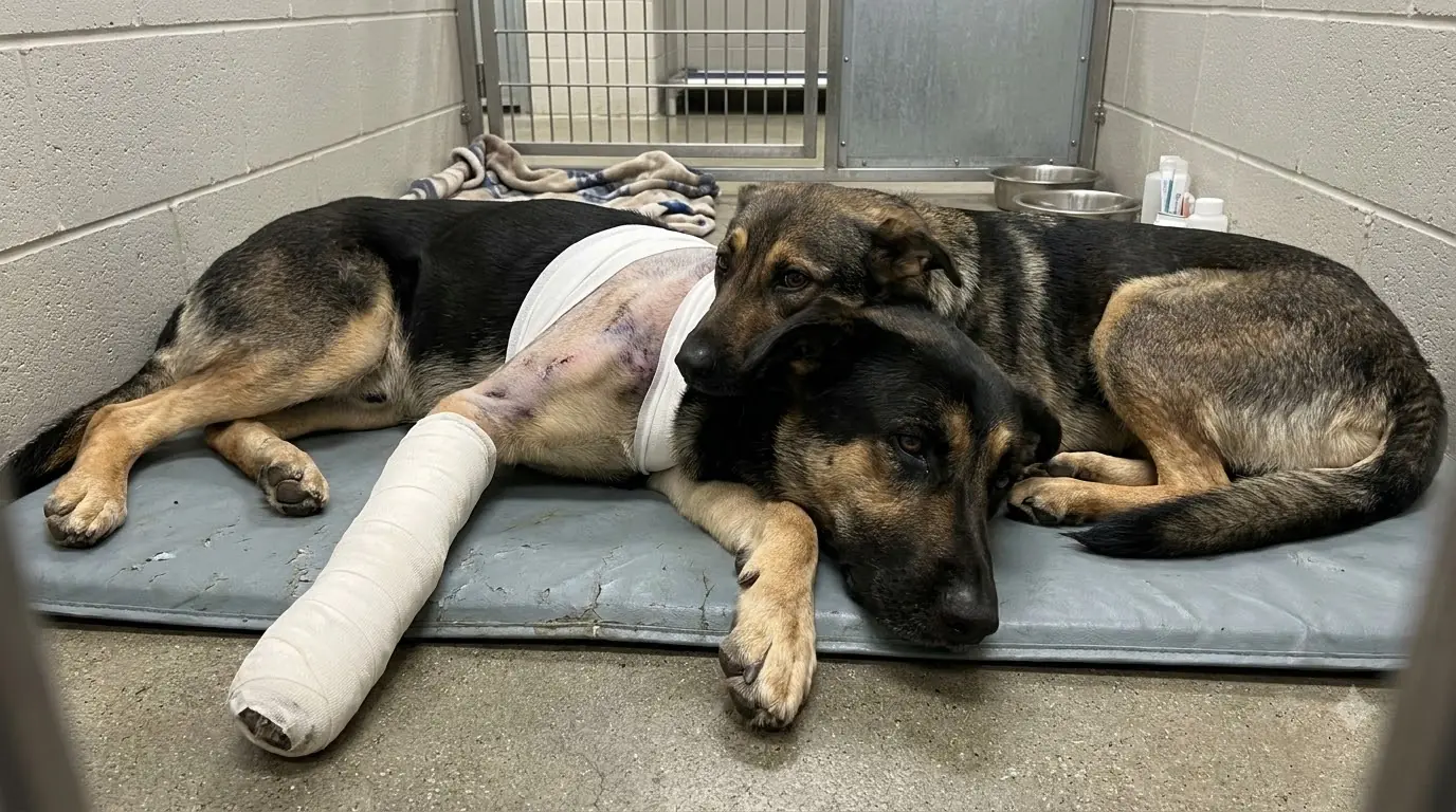 He Survived the Impact — Now the Other Shepherd Gets Up Every Time He Moves and Lies Down Beside Him Again