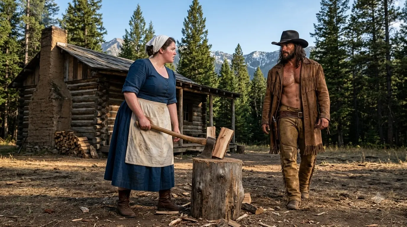 The Mountain Man Sent Seven Brides Back Down the Ridge — Then the Plus-Size Woman Split the Oak He Couldn’t