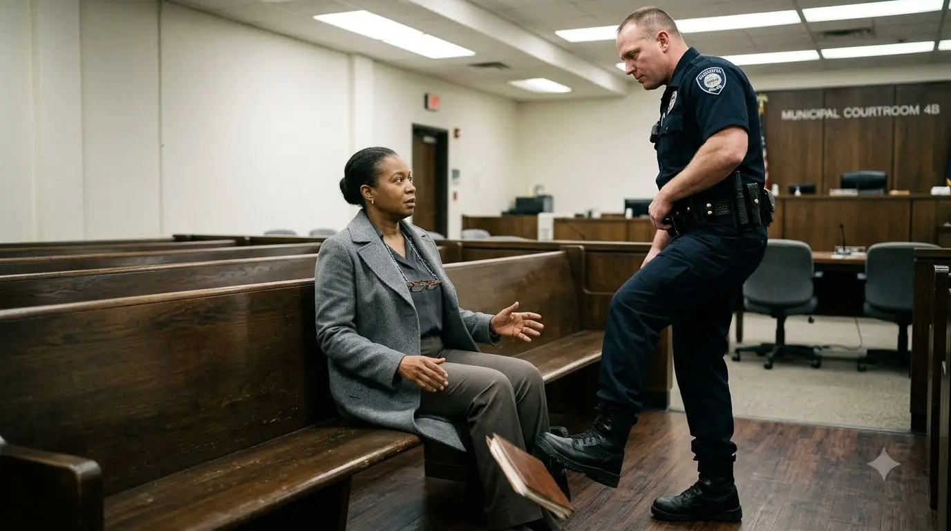 Racist Cop Kicks a Black Woman in Court — Then He Sees Four Gold Stars on Her Collar