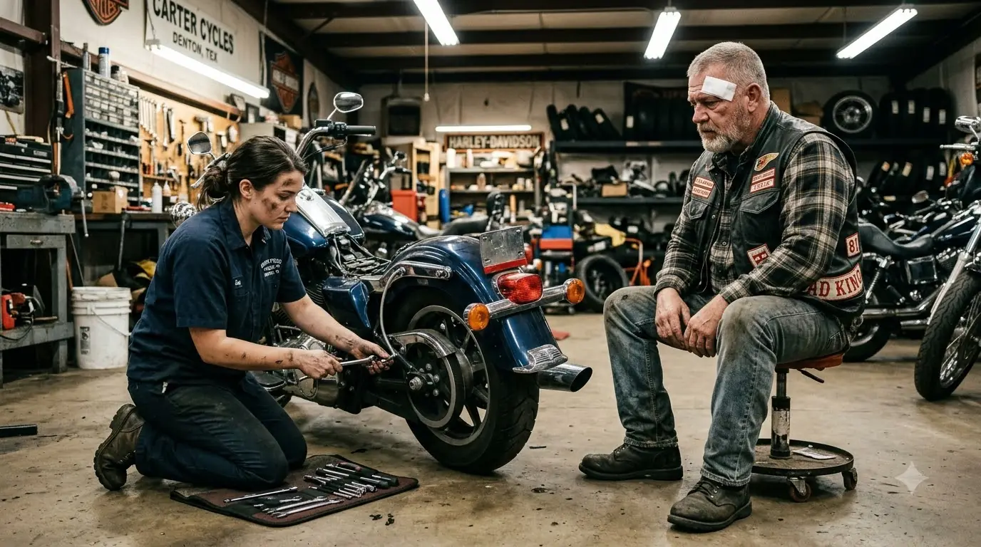 She Fixed a Biker’s Harley for Free at Midnight — Then He Sees the Letter Hidden in Her Desk