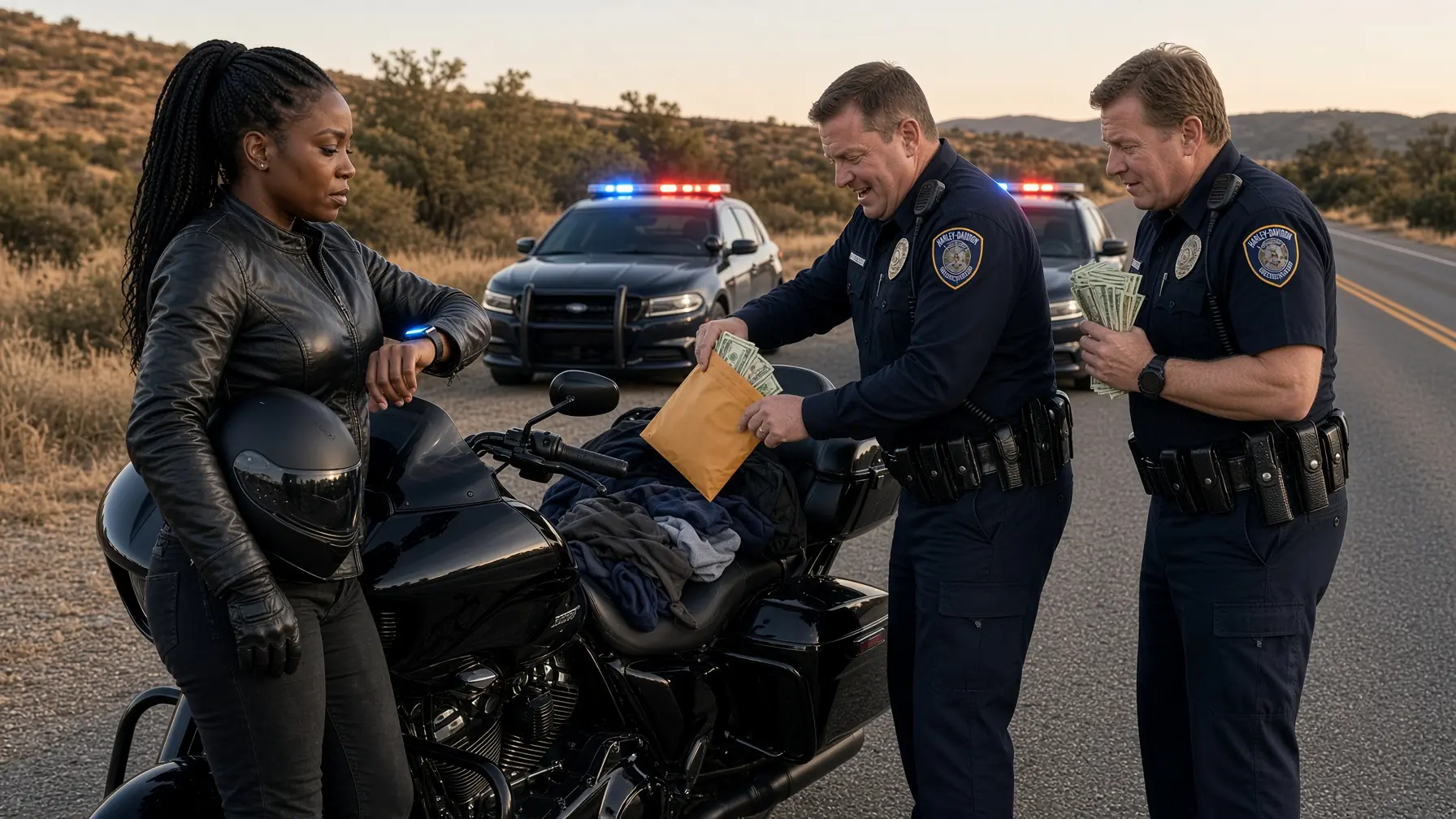 THEY TOOK THE CASH FROM HER SADDLEBAG—THEN BOTH POLICE RADIOS CAME ALIVE AT ONCE