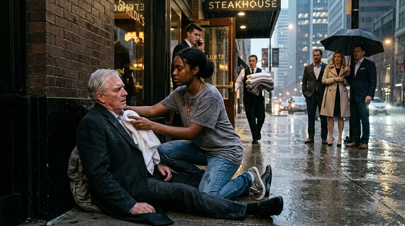 Homeless Girl Saved a Stranger in the Rain — Then a Billionaire Recognized the Cross Around Her Neck