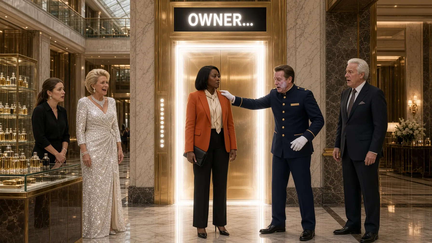SHE WAS PUSHED AWAY FROM THE GOLD ELEVATOR IN FRONT OF EVERYONE—THEN THE WALL ABOVE IT CAME TO LIFE