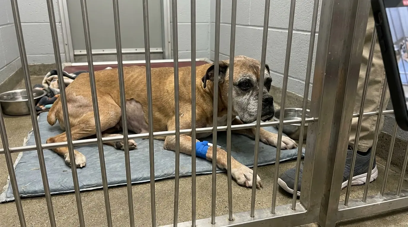 She Can No Longer Walk to the Kennel Door — but Every Set of Footsteps Still Makes Her Try to Lift Her Head