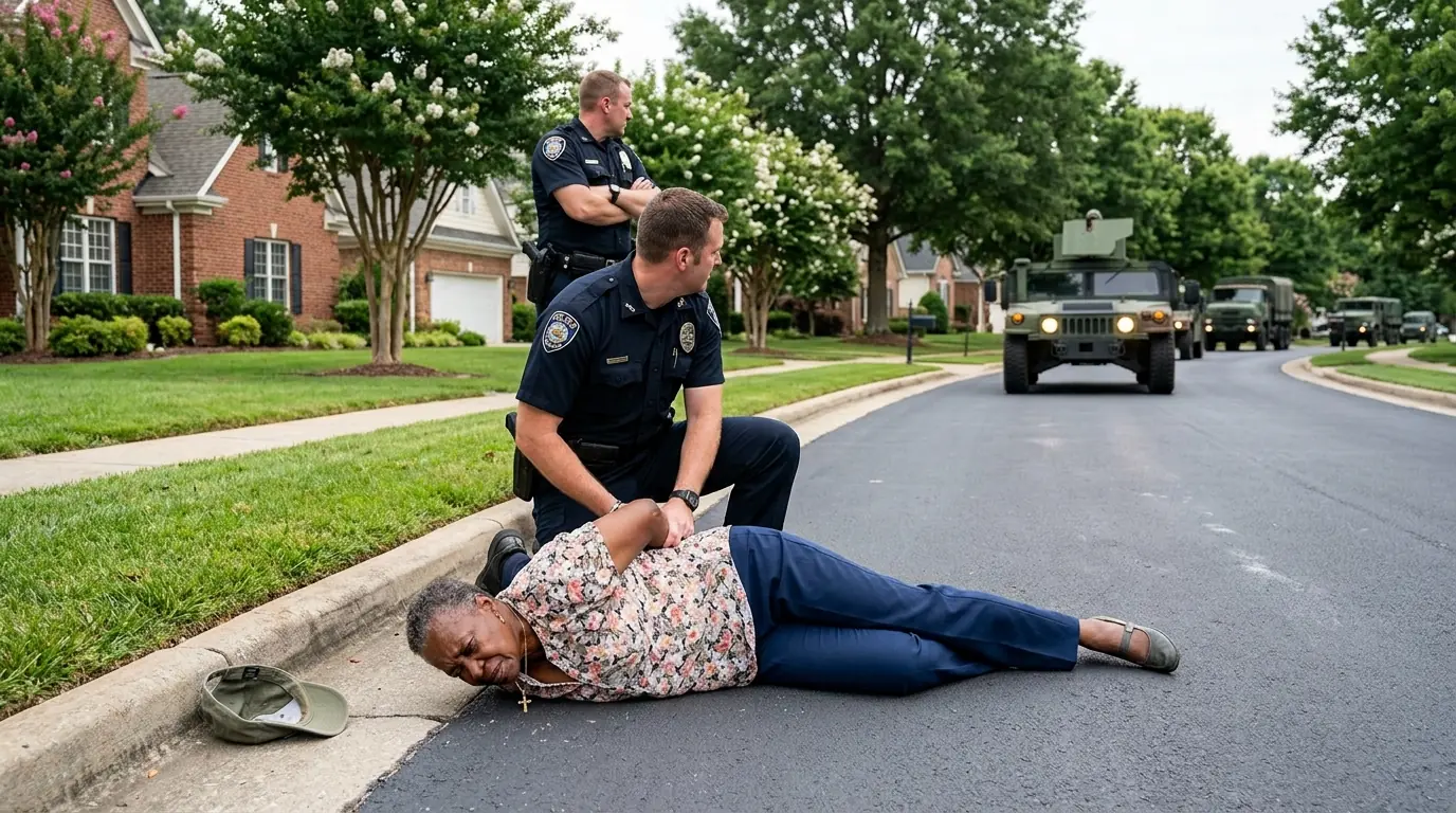Two Cops Throw Elderly Black Woman to the Ground — Until They Blocks the Entire Street