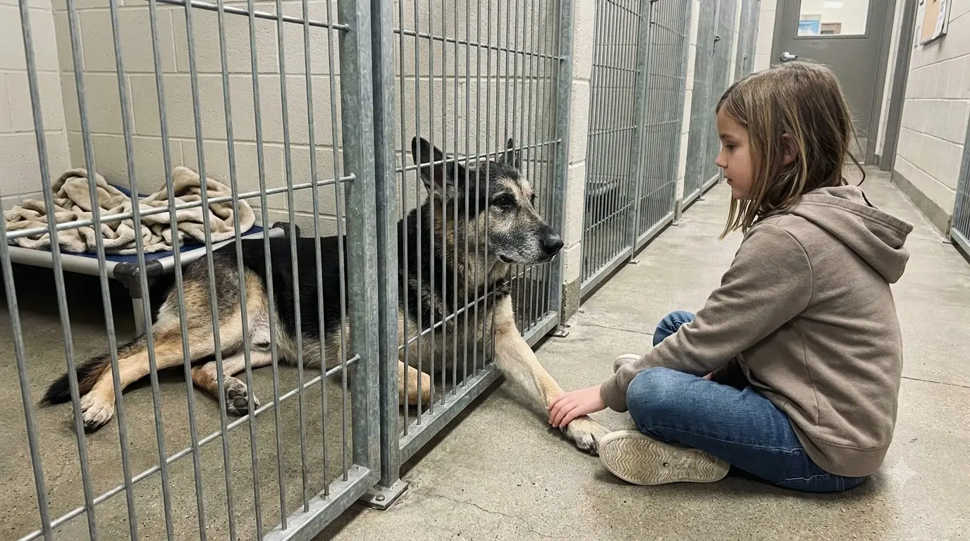 He Has Four Hours Left, and This Senior Shepherd Keeps His Paw Through the Kennel Gate Beside a Little Girl Who Won’t Walk Away