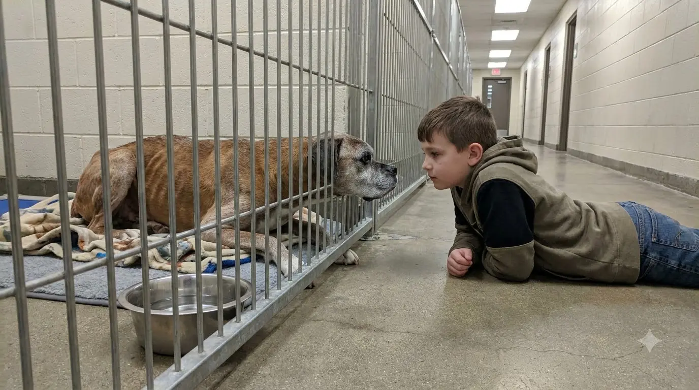 The Little Boy Realized She Couldn’t Reach the Kennel Door — So He Lay Down on the Floor Where She Could Still See Him