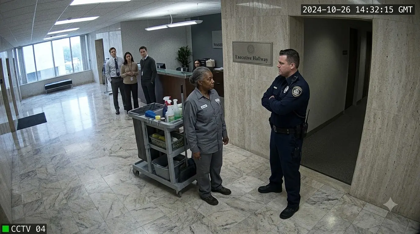 Security Guard Shoves a Black Cleaner’s Cart — Minutes Later, the CEO Steps Out and Says, “Mother.”