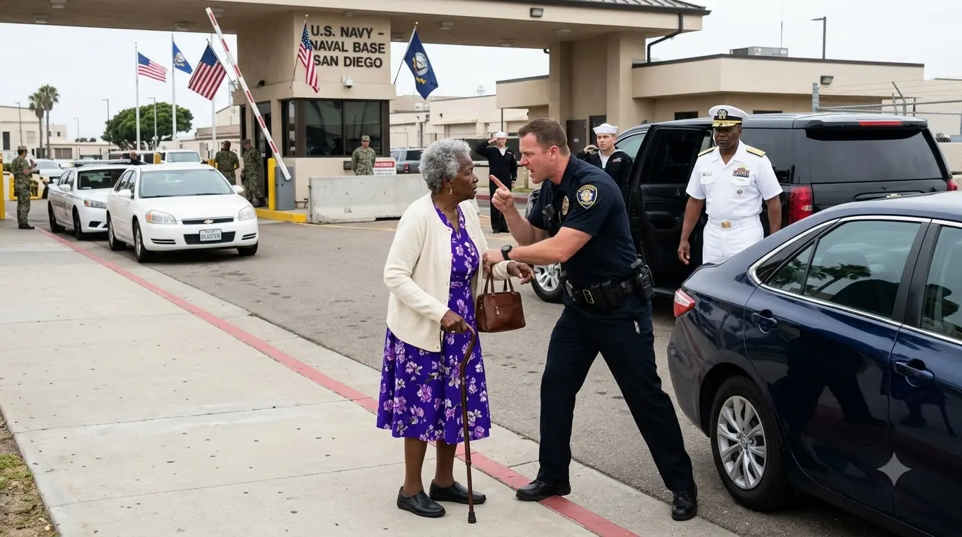 A Cop Manhandled an Elderly Woman at a Security Gate — Then the Director Stepped Out of the Car Behind Him