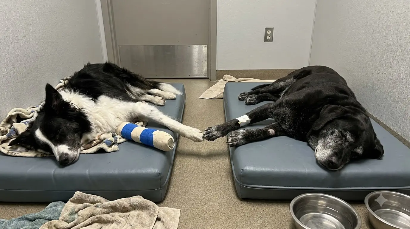 They Were Given Separate Hospital Beds, but Every Night Their Paws Still Find Each Other Across the Gap