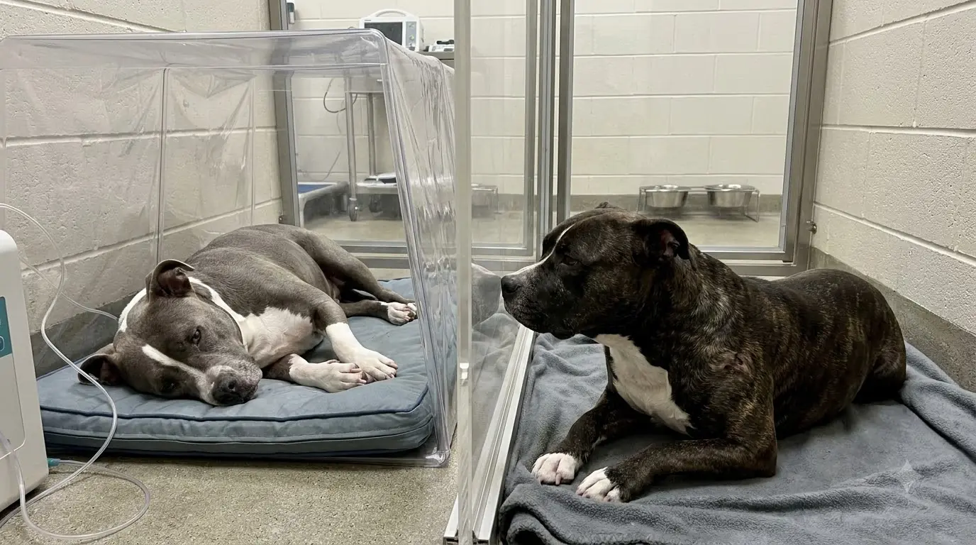 Every Time Her Breathing Changes, This Shelter Dog Wakes Up and Presses His Nose to the Divider Beside Her