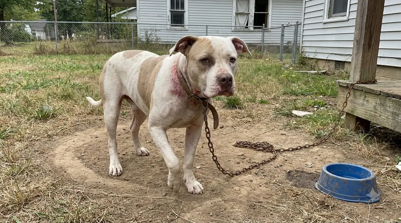 Even After Rescuers Removed the Chain, This American Bulldog Kept Stopping at the Exact Spot Where It Used to End