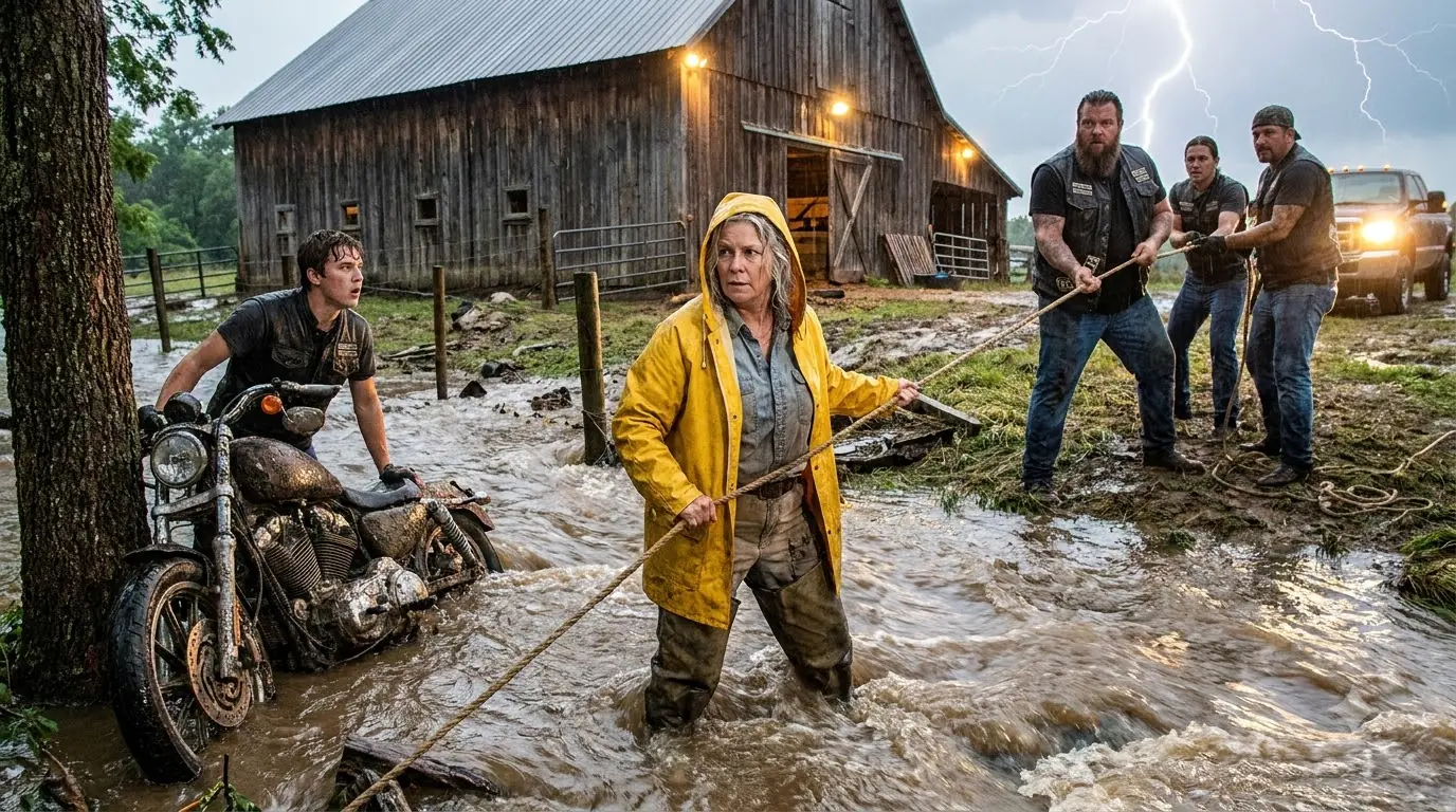 A Widow Opens Her Barn to 43 Stranded Bikers — At Dawn, the Ground Starts Shaking