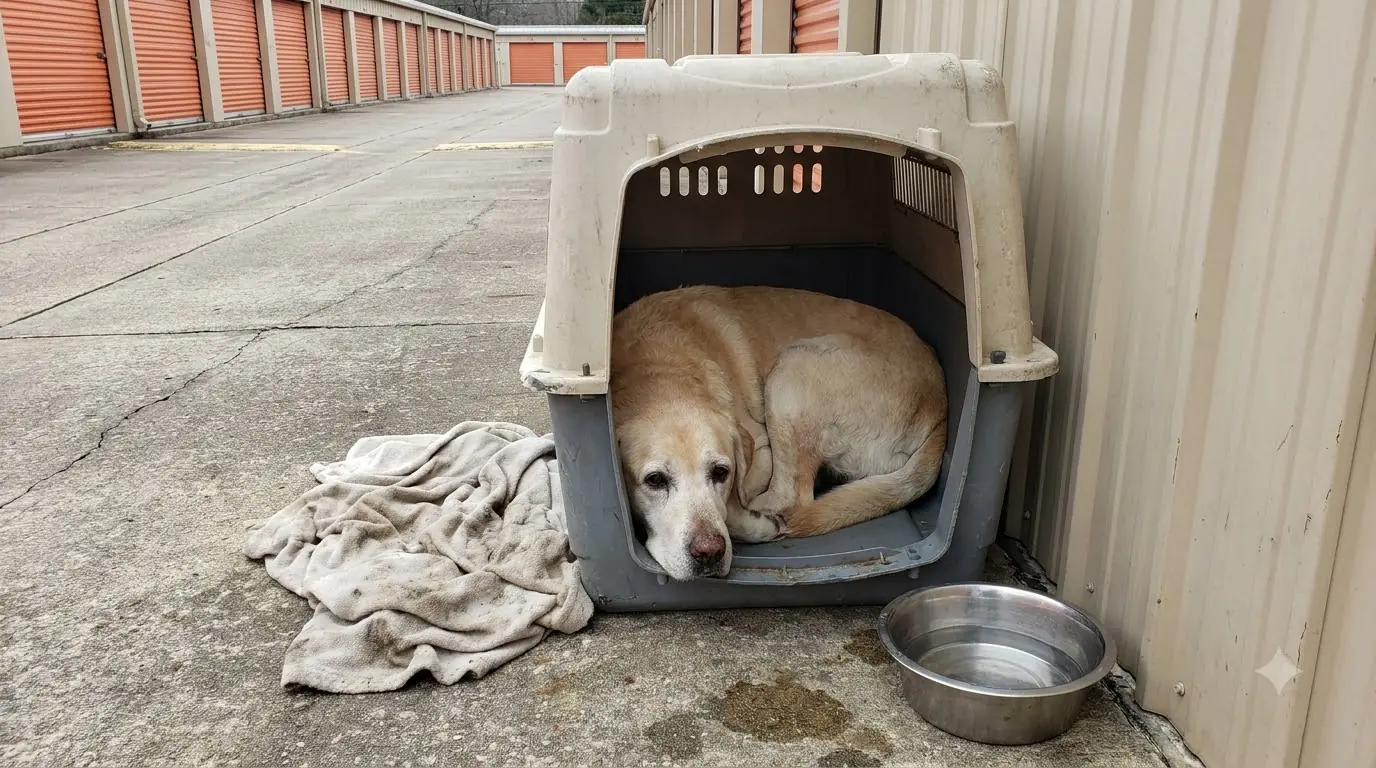 Even After Rescuers Gave Him Space to Walk, This Senior Lab Kept Crawling Back Into the Crate That Was Too Small for Him