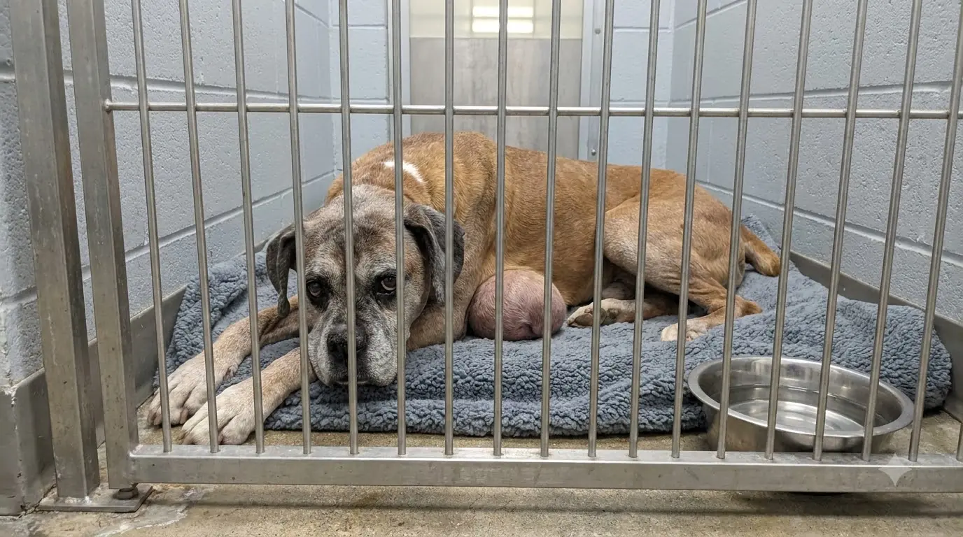 His Heart Is Failing and He Can’t Get Up Anymore, but His Tail Still Taps the Bed When Someone Stops at His Kennel