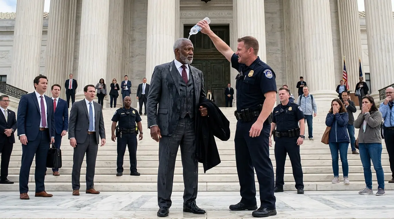 The Officer Poured Water Over an Elderly Man on the Supreme Court Steps — Then the Marshal Called Him “Your Honor”