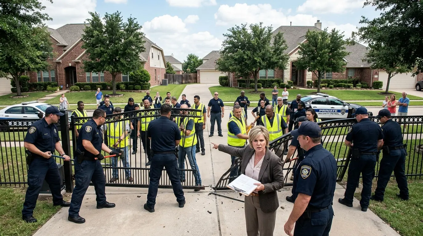 HOA Karen Sent 30 Guards to Smash My Gate — They Dropped Their Tools as Black SUVs Closed In