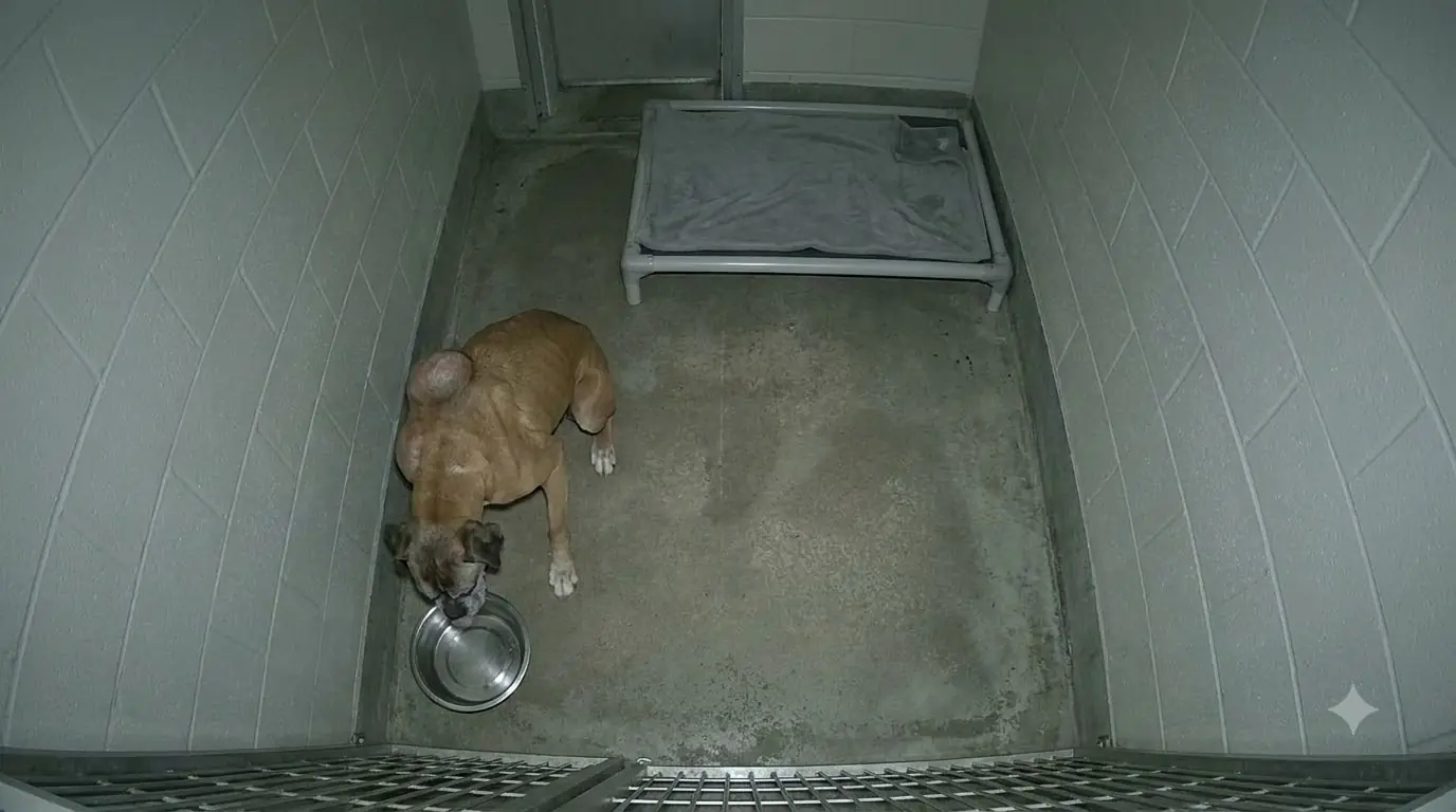 After Every Small Meal, This Weak Senior Boxer Falls Asleep With His Head Resting on the Empty Bowl