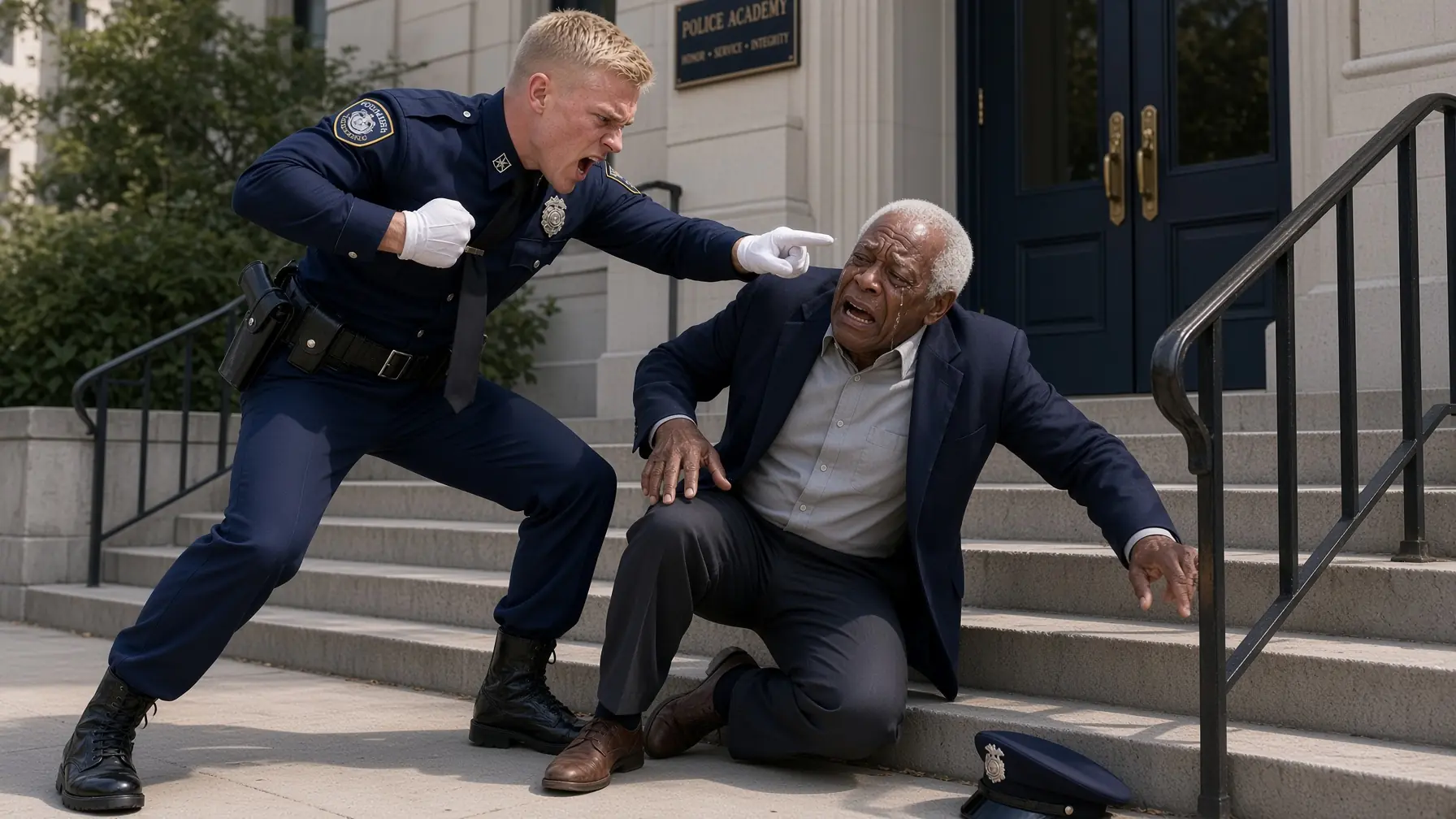 THE CADET SHOVED AN ELDERLY BLACK MAN AT GRADUATION—THEN THE POLICE COMMISSIONER WALKED OUT