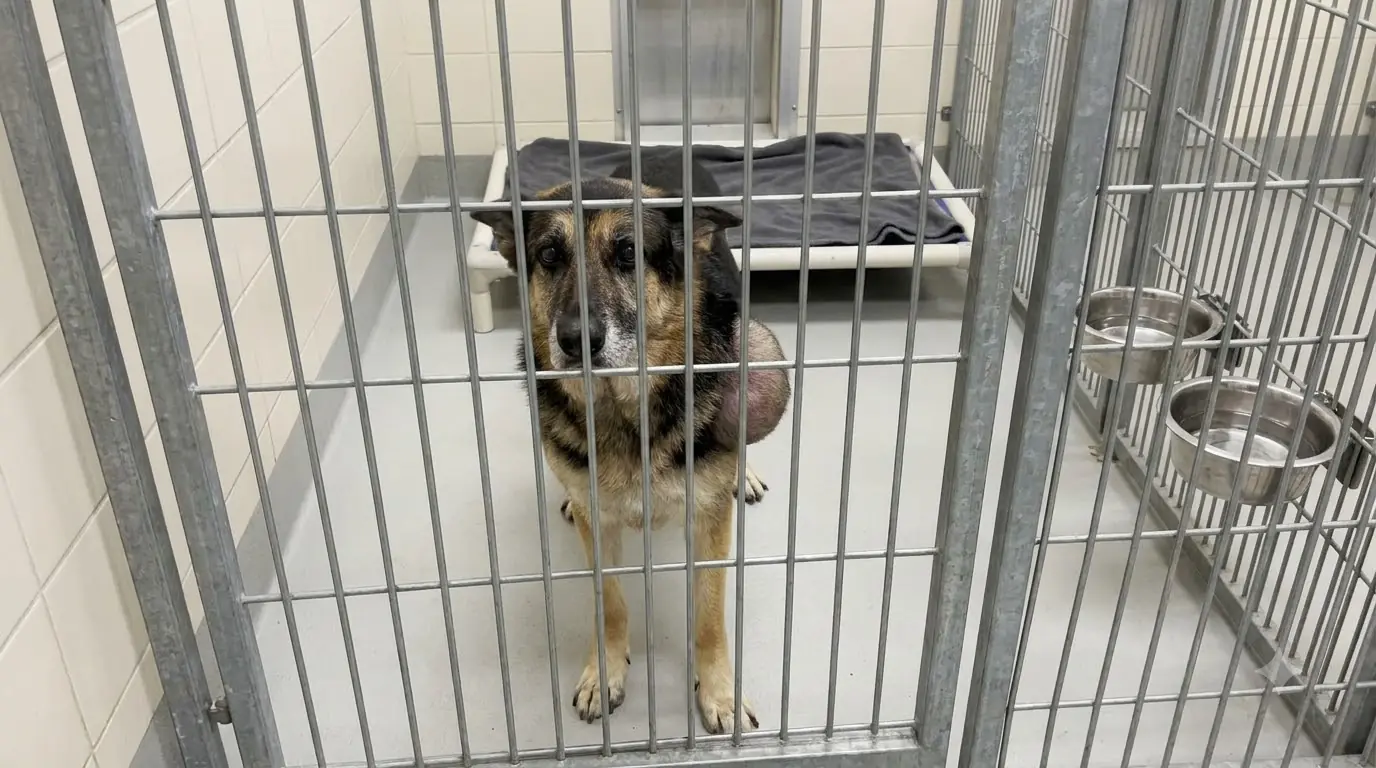 Every Time Someone Stops at Her Kennel, She Tries to Stand — Then Her Back Legs Give Out Before She Can Reach Them