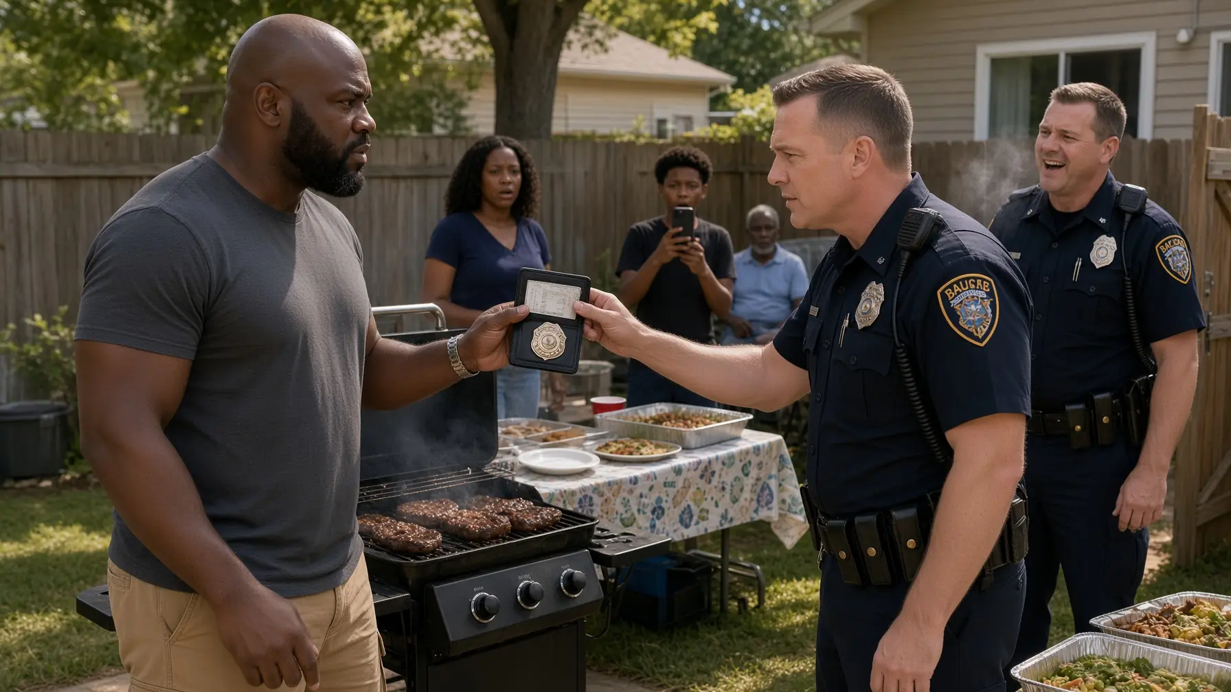 COPS HUMILIATED A BIG BLACK MAN AT HIS OWN BBQ — THEN LEARNED WHY HE STAYED SO CALM