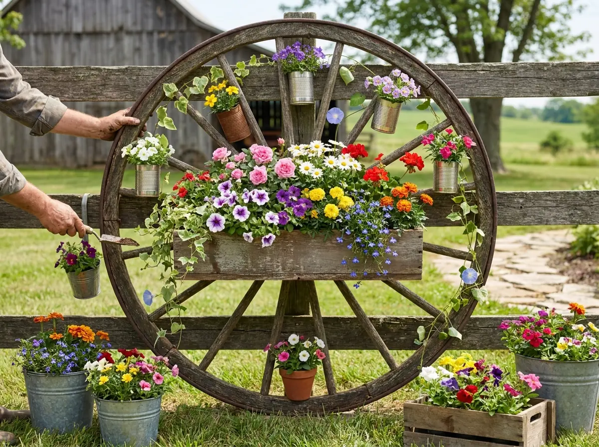 DIY Wagon Wheel Flower Garden: How to Turn an Old Farm Wheel Into Rustic Yard Decor