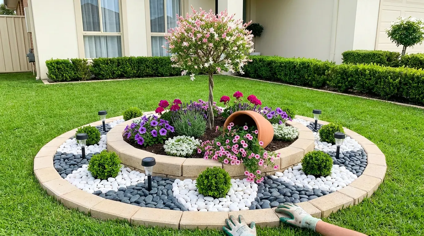DIY Circular Flower Bed With Pebble Mosaic: How to Build a Stunning Front-Yard Garden Feature