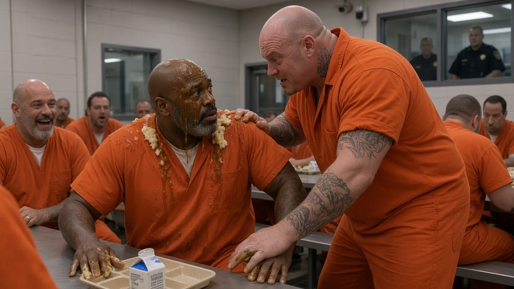 THE GIANT INMATE DUMPED A FOOD TRAY OVER THE NEW BLACK PRISONER — HE HAD NO IDEA WHO HE WAS