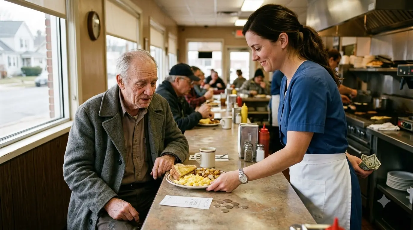Kind Waitress Fed an Old Man Every Day — Unaware of His True Identity