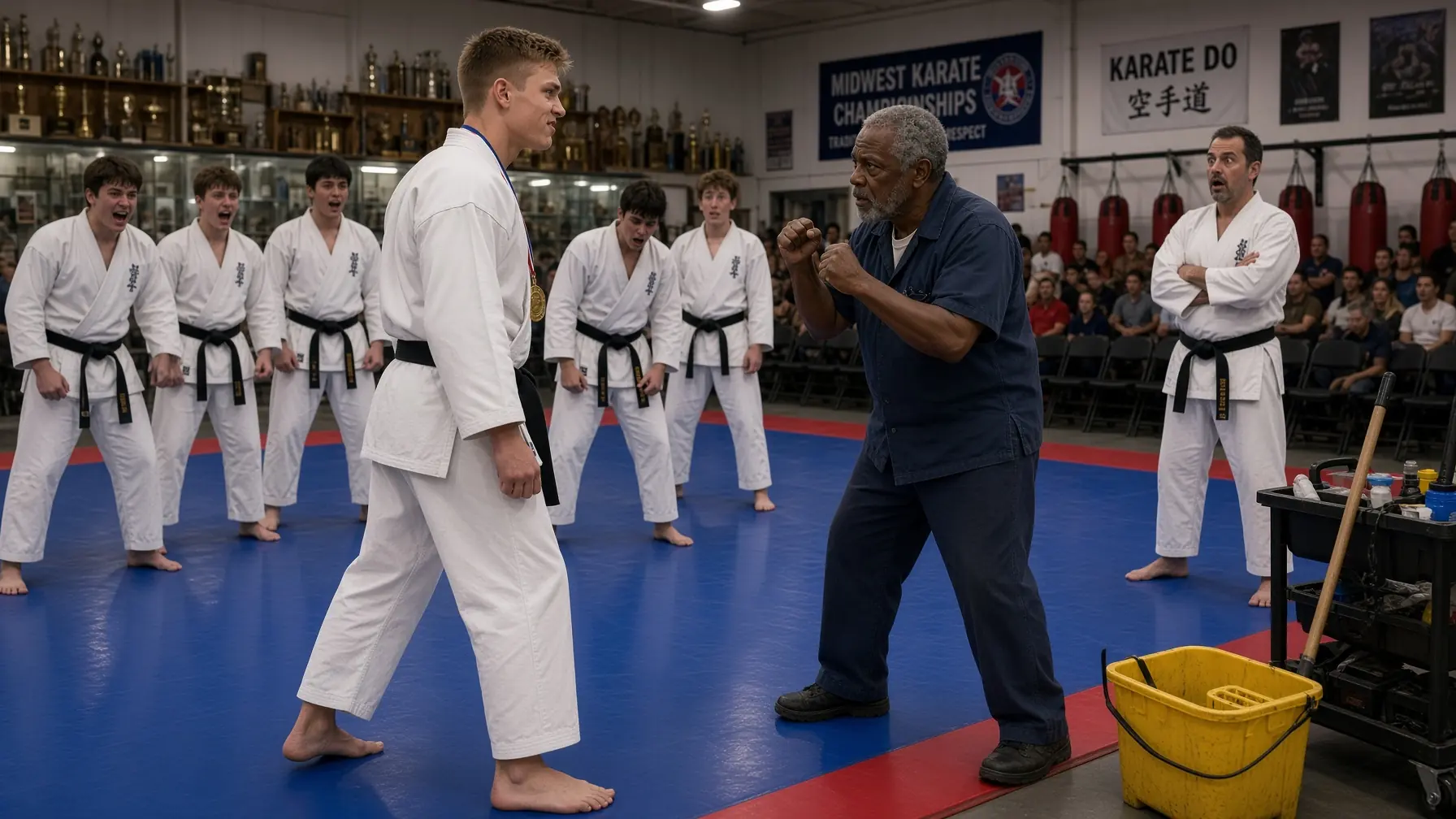 THE KARATE CHAMPION HIT AN OLD JANITOR — THEN THE OLD MAN ACCEPTED HIS CHALLENGE