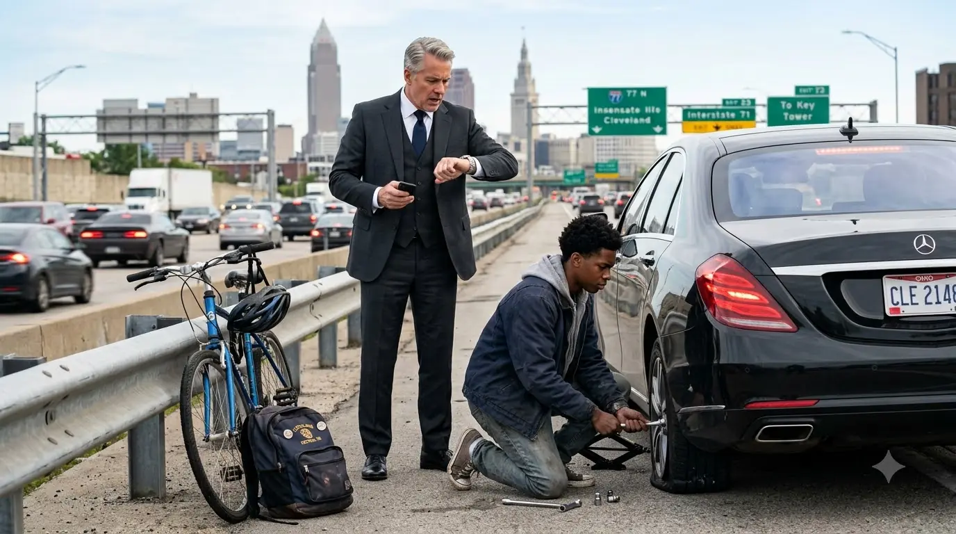 Boy Helped a Billionaire Fix His Tire — Next Morning, He Came To Find The Boy At School