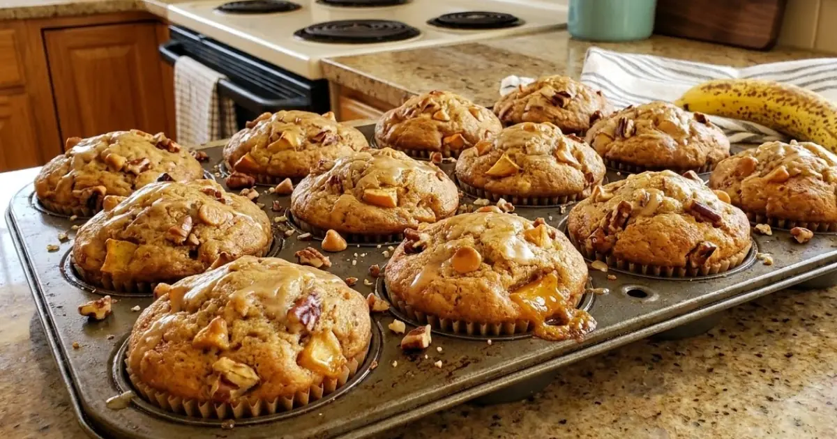 Banana Apple Butterscotch Pecan Muffins – Moist, Chunky & Loaded with Caramel-Nutty Flavor