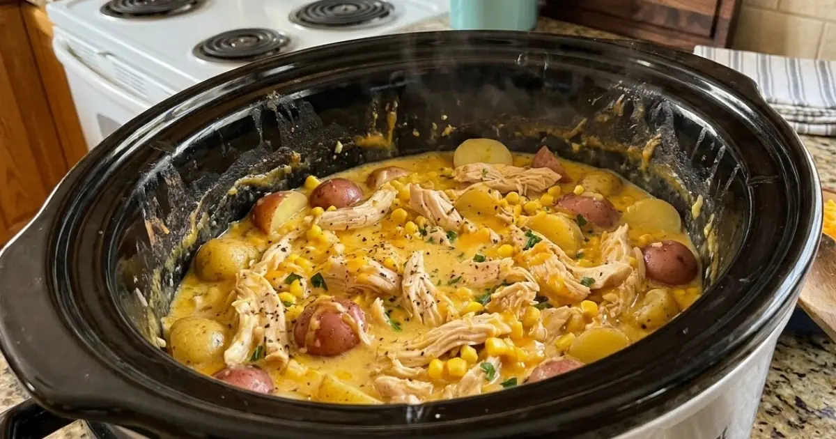 Crockpot Creamy Cheddar Chicken, Corn & Baby Potatoes – Cheesy, Hearty & Ultra-Comforting