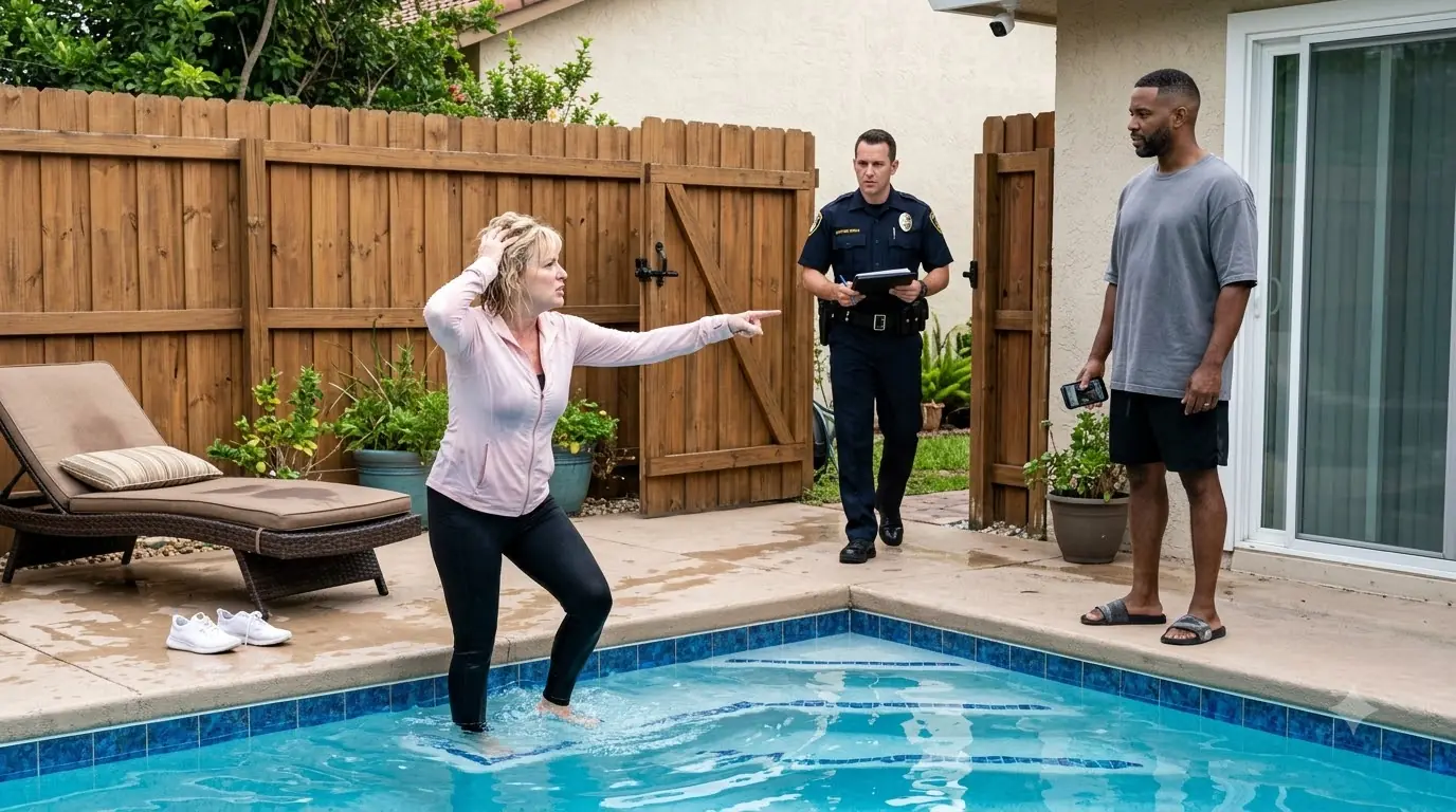 She Climbed a Private Fence and Took Over His Backyard Pool — Then an Officer Walked Through the Gate