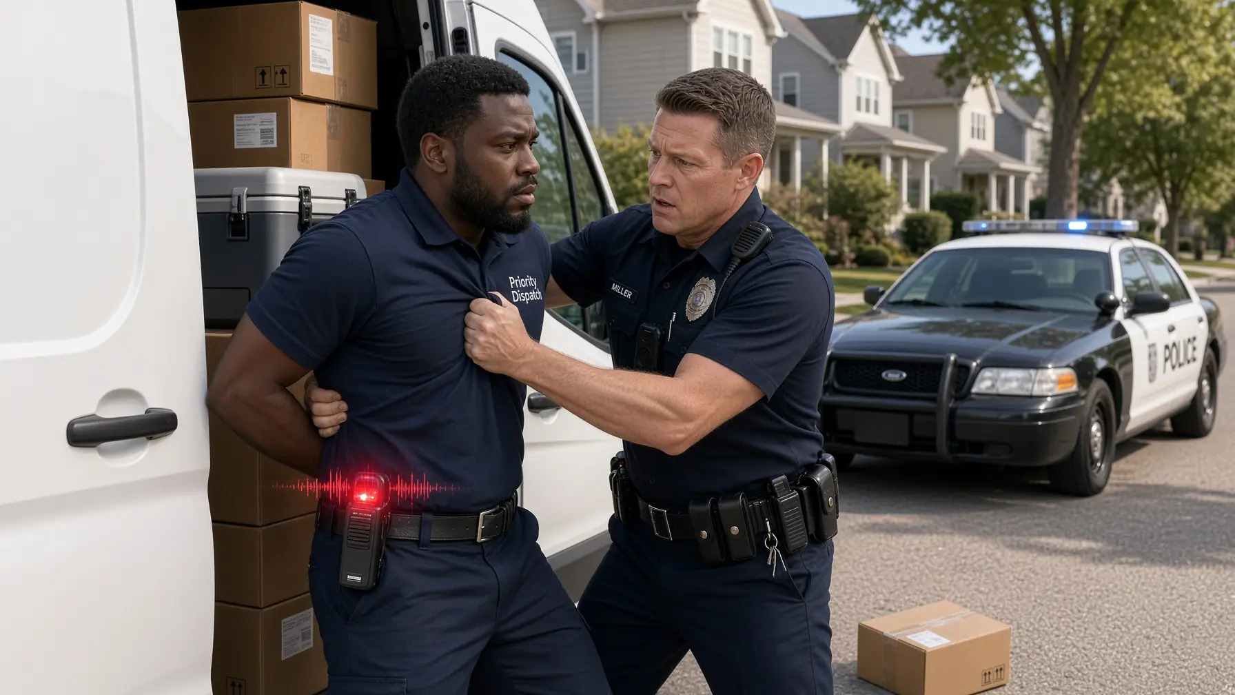 THE OFFICERS SLAMMED A DELIVERY DRIVER AGAINST HIS VAN — THEN THE SCANNER ANNOUNCED WHAT WAS INSIDE