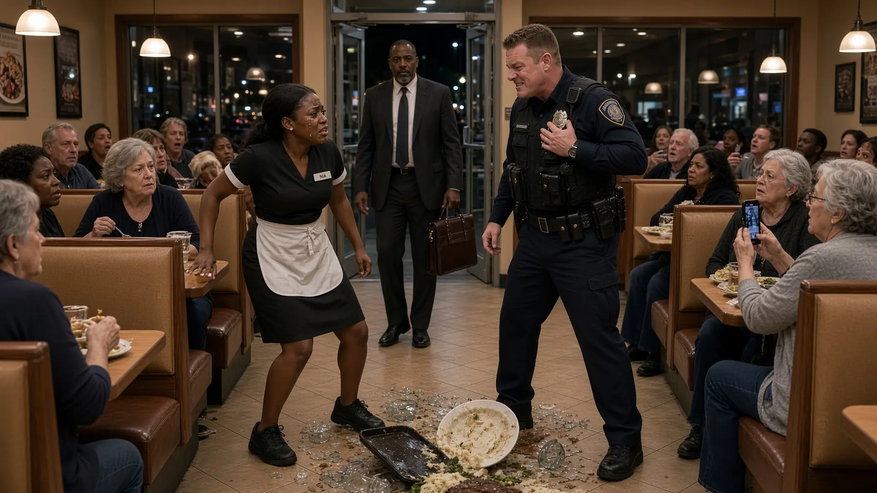 THE OFFICER TOLD THE WAITRESS TO CALL A COP IF SHE HAD A PROBLEM — THEN HER FATHER WALKED IN