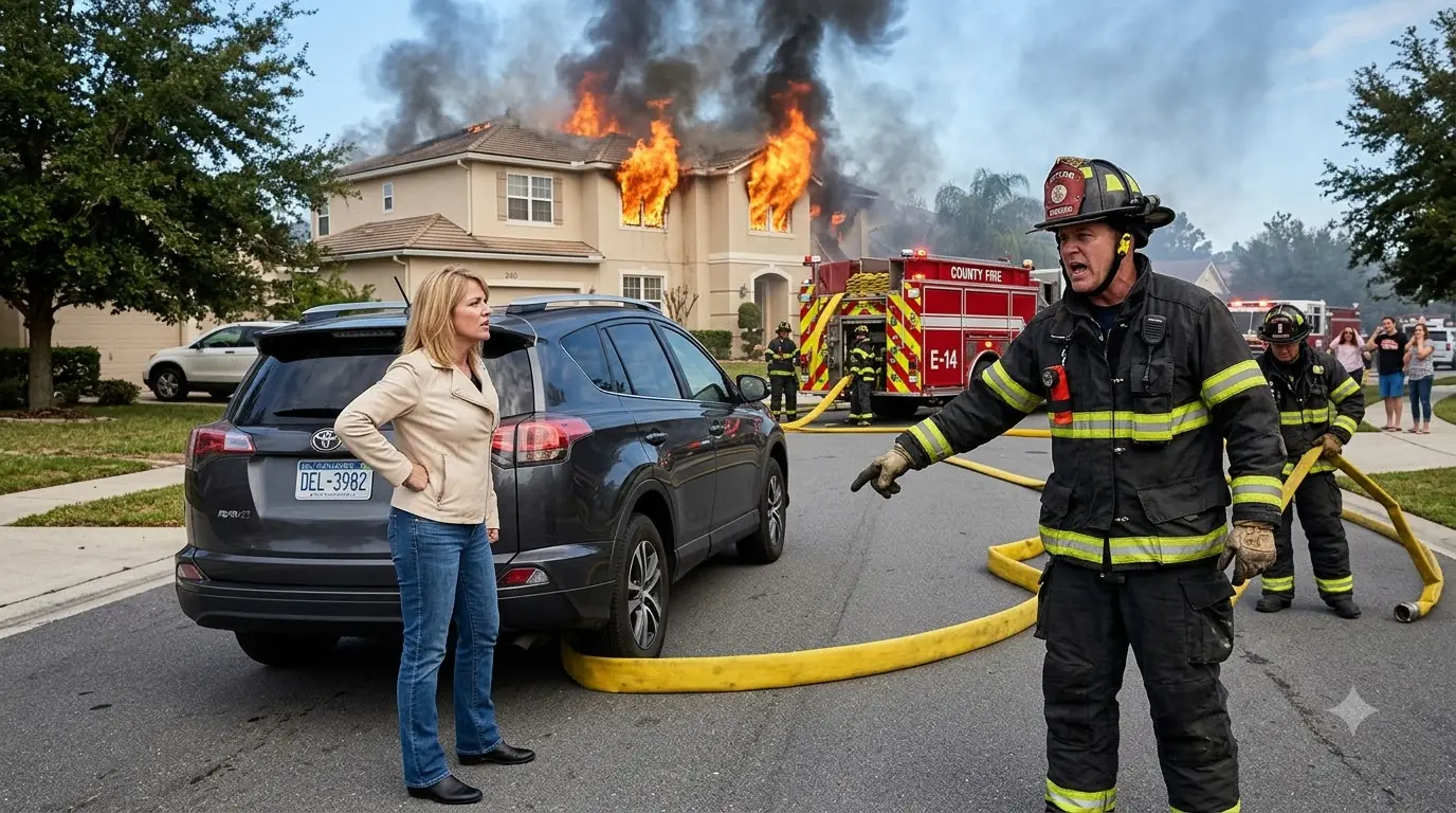 She Refused to Move Her SUV While Firefighters Fought the Blaze — Then the Radio Revealed Whose House Was Burning