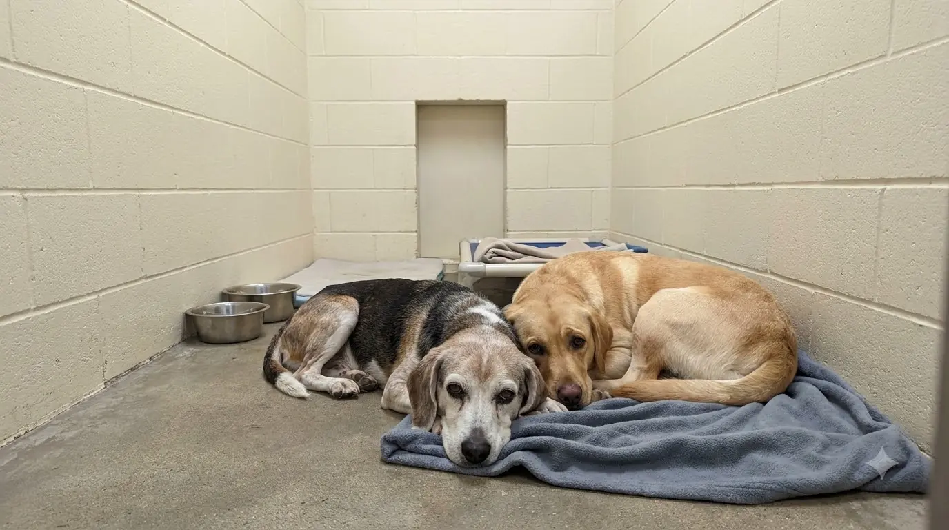 Every Night, Max Drags His Own Blanket Across the Kennel Until Buddy Can Rest His Head on It Without Standing