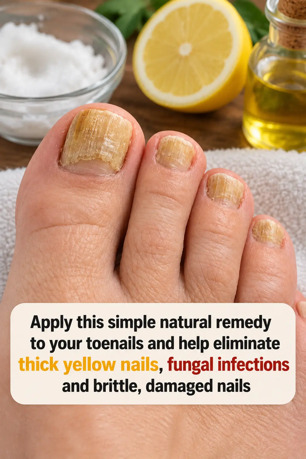 Rub this 1 mixture on your toes and get rid of thick yellow toenails, fungal discoloration, brittle texture