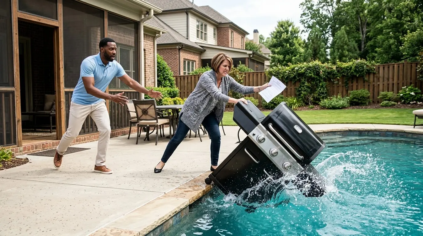 She Pushed His Grill Into the Pool — Then One Address Exposed Everything