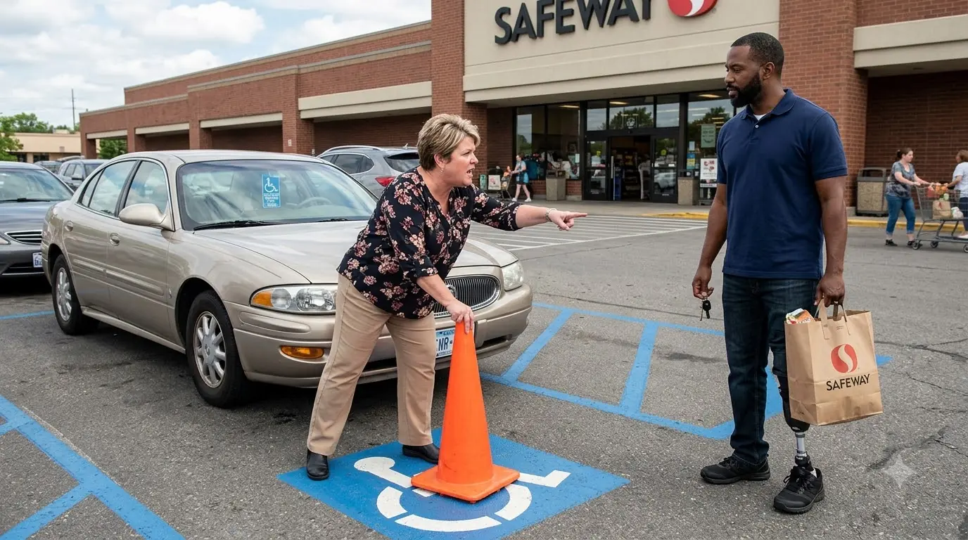 She Blocked His Accessible Parking Space With a Traffic Cone — Then One Store Camera Exposed Everything