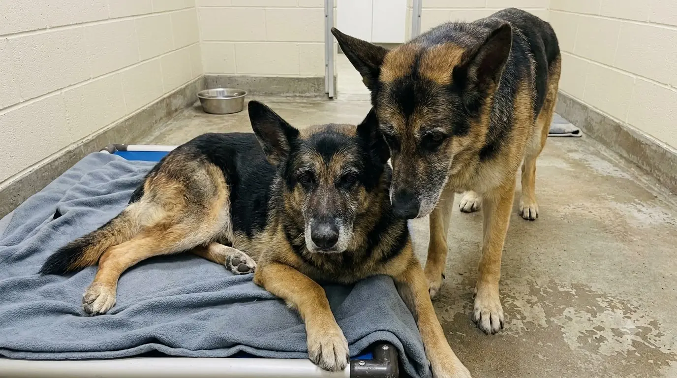 Rex’s Legs Are Failing Too, but He Still Gets Up Whenever Duke Can’t Stand on His Own